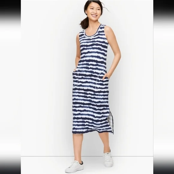 T By Talbots Midi Dress - Wavy Tie-Dye Blue and White, size Medium - Picture 2 of 11